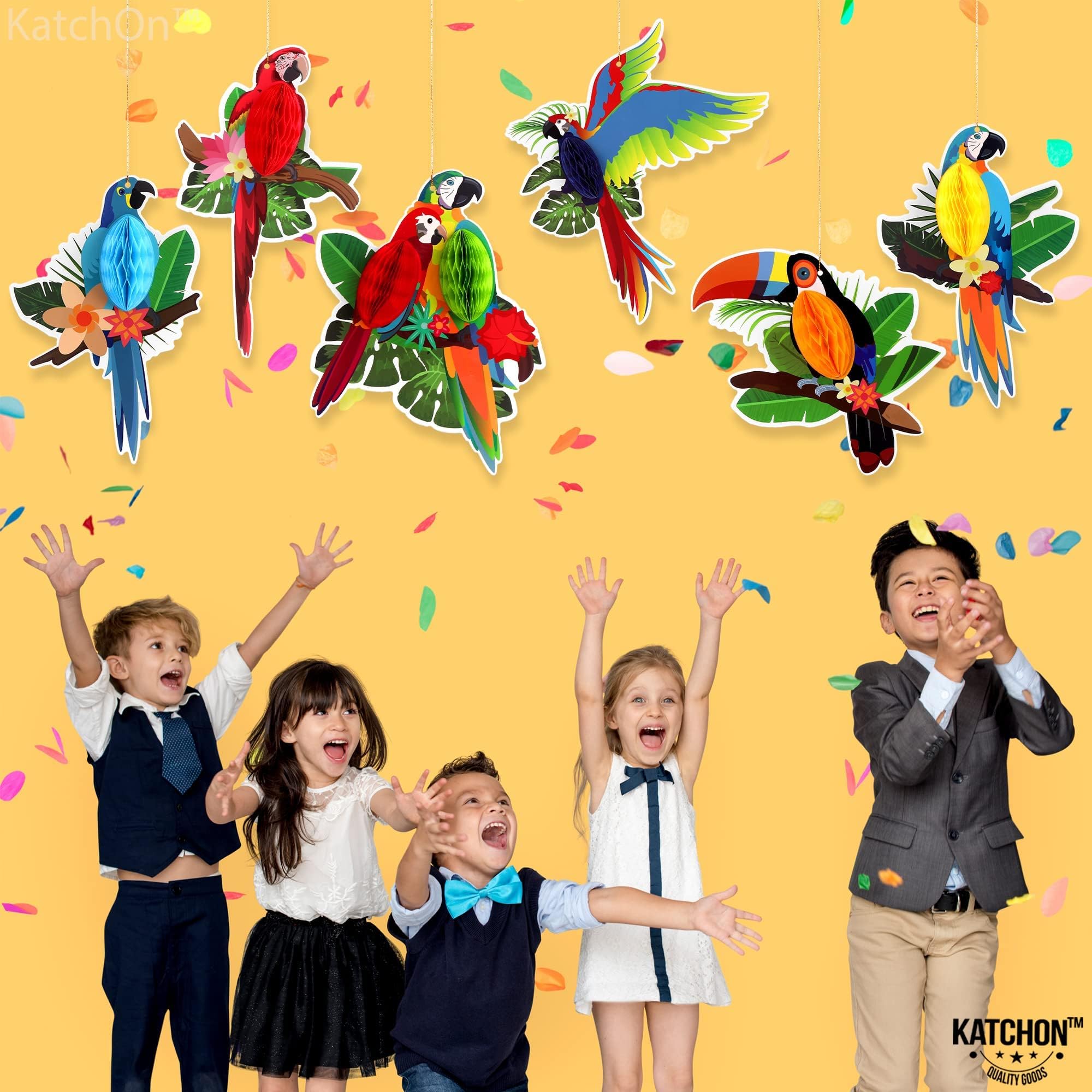 Hawaii Party Deko Set Mit Tropischen Vögeln & Blättern - Dschungel Mottoparty Dekoration