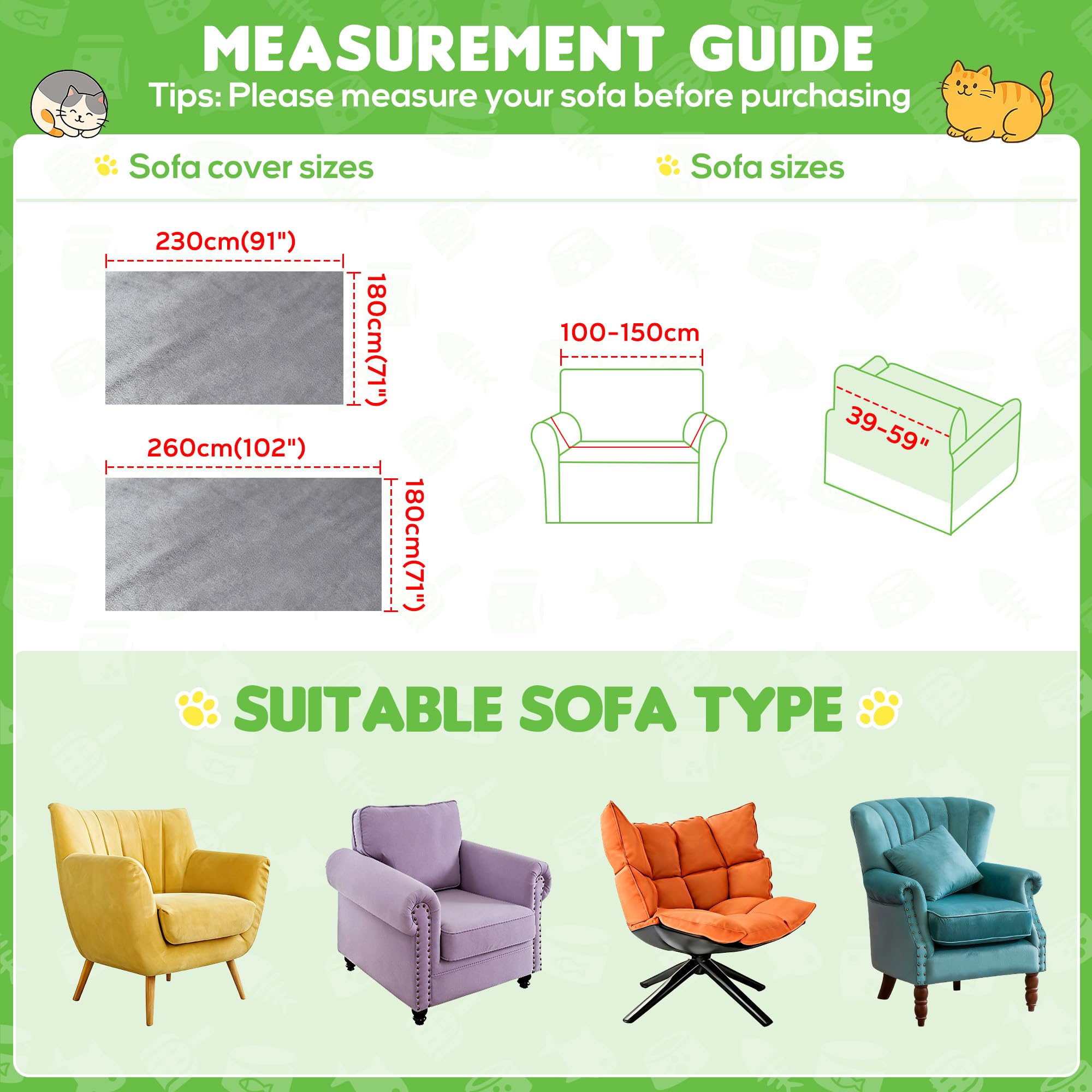Loiion Grau Sofaschutz Katze, Sofa Überzug 1 Sitzer, Sofabezug Kratzschutz Sofa Katze, Weicher Rutschfester Sofaüberwurf Wasserdicht, Kratzschutz für Haustiere Hunde Kinder, 180x230cm