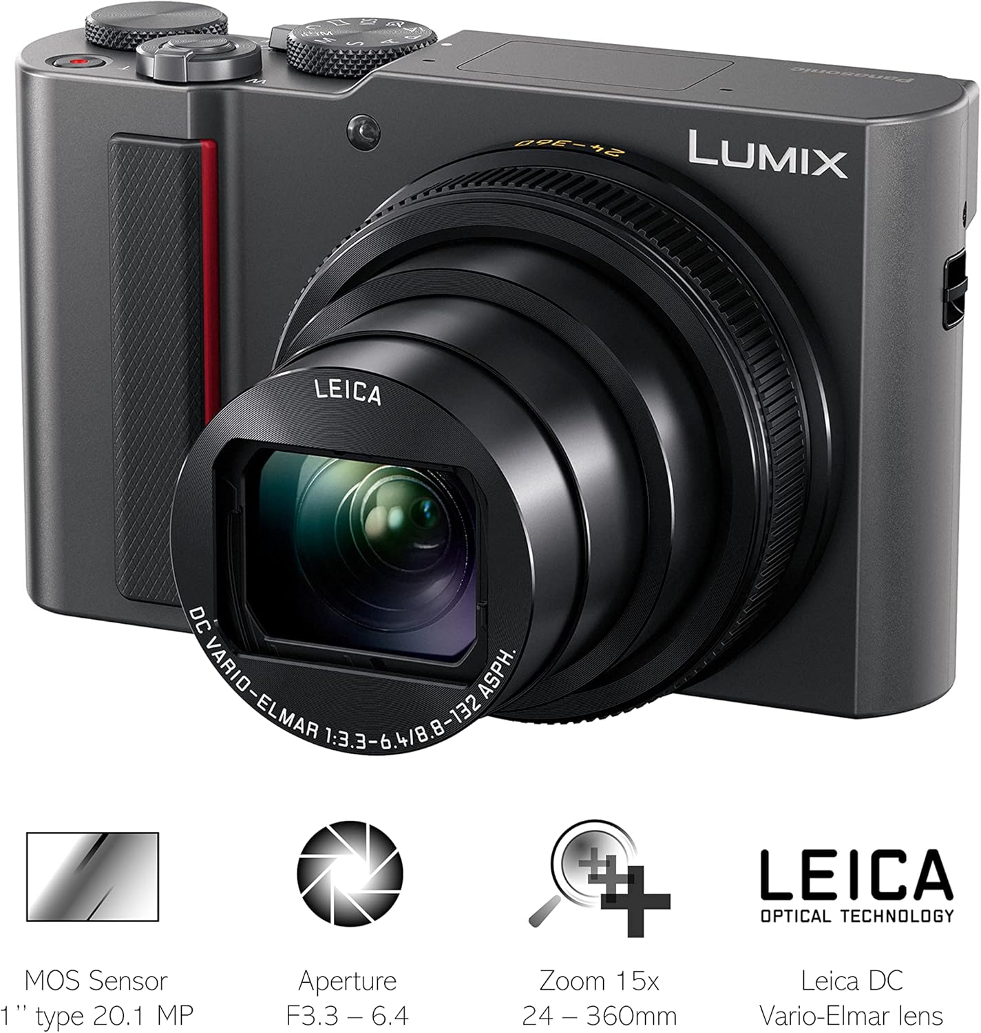 Panasonic LUMIX DC-TZ200DEGS Fotocamera Digitale Compatta con Sensore MOS da 20,1 MP, Registrazione Video 4K 24P e 30P, da Viaggio, Obiettivo Zoom Leica Ottico 15X, Argento