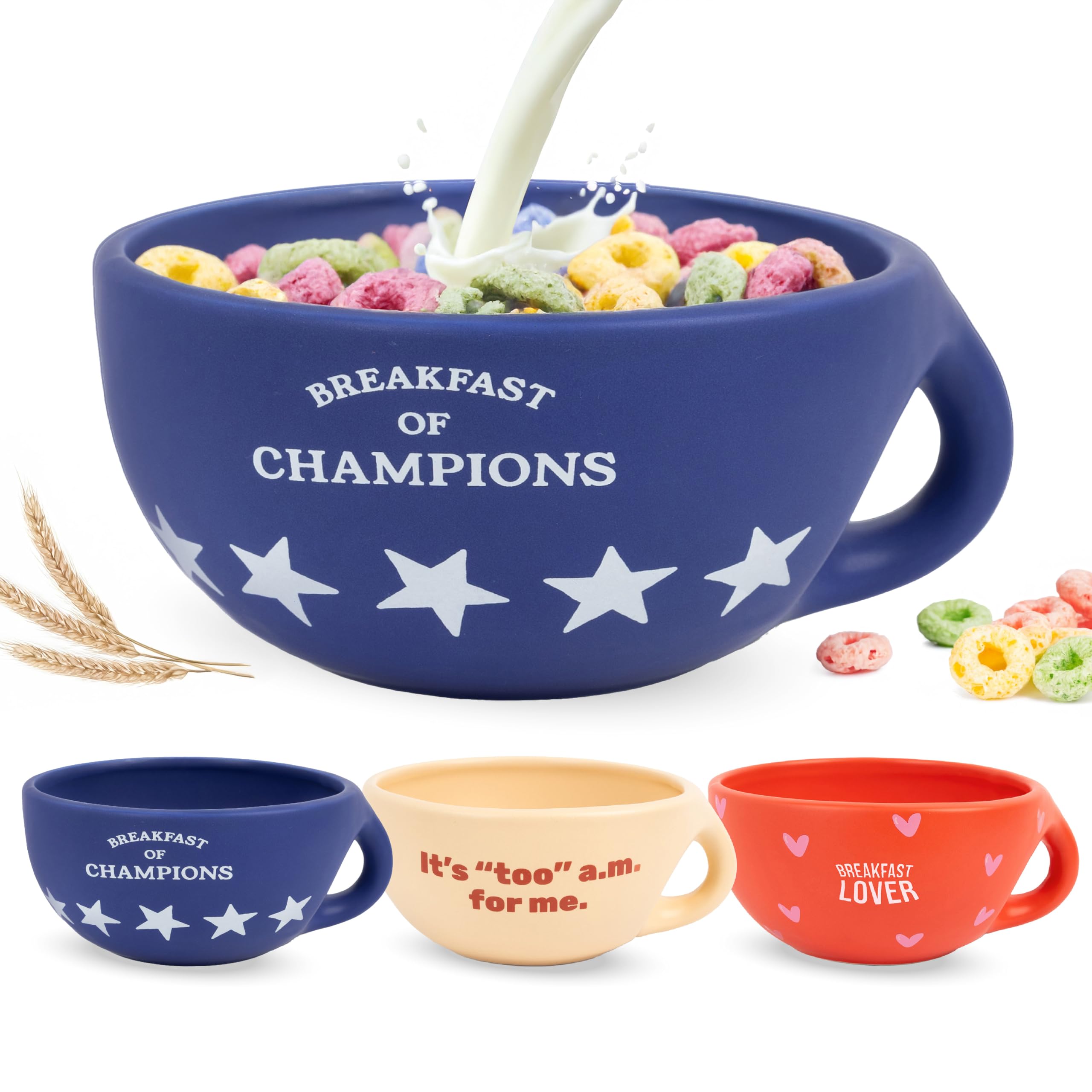 Fisura – Original “Breakfast of Champions”Bowl Blue 490 ml Cereal Bowl. Large Coffee Cup. Ceramic Coffee and Muesli Mug. 16.5 cm x 7.5 cm