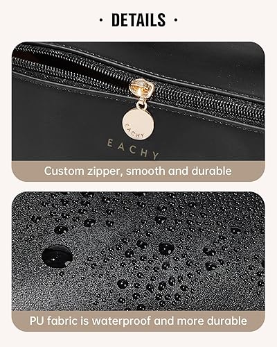 Miniatura 5 de EACHY - Bolsa de maquillaje de viaje, bolsa de cosméticos de gran capacidad para mujeres, portátil, impermeable, bolsa de aseo plana abierta,