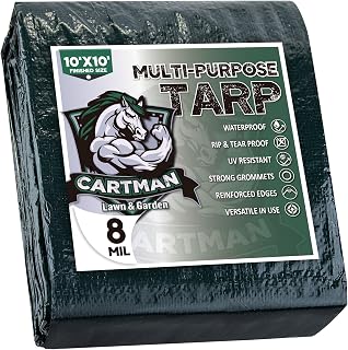 CARTMAN 10x10 ft Waterproof Green Tarp 8 Mil Thick - Heavy Duty Cover for Camping, Emergency Shelter & Construction