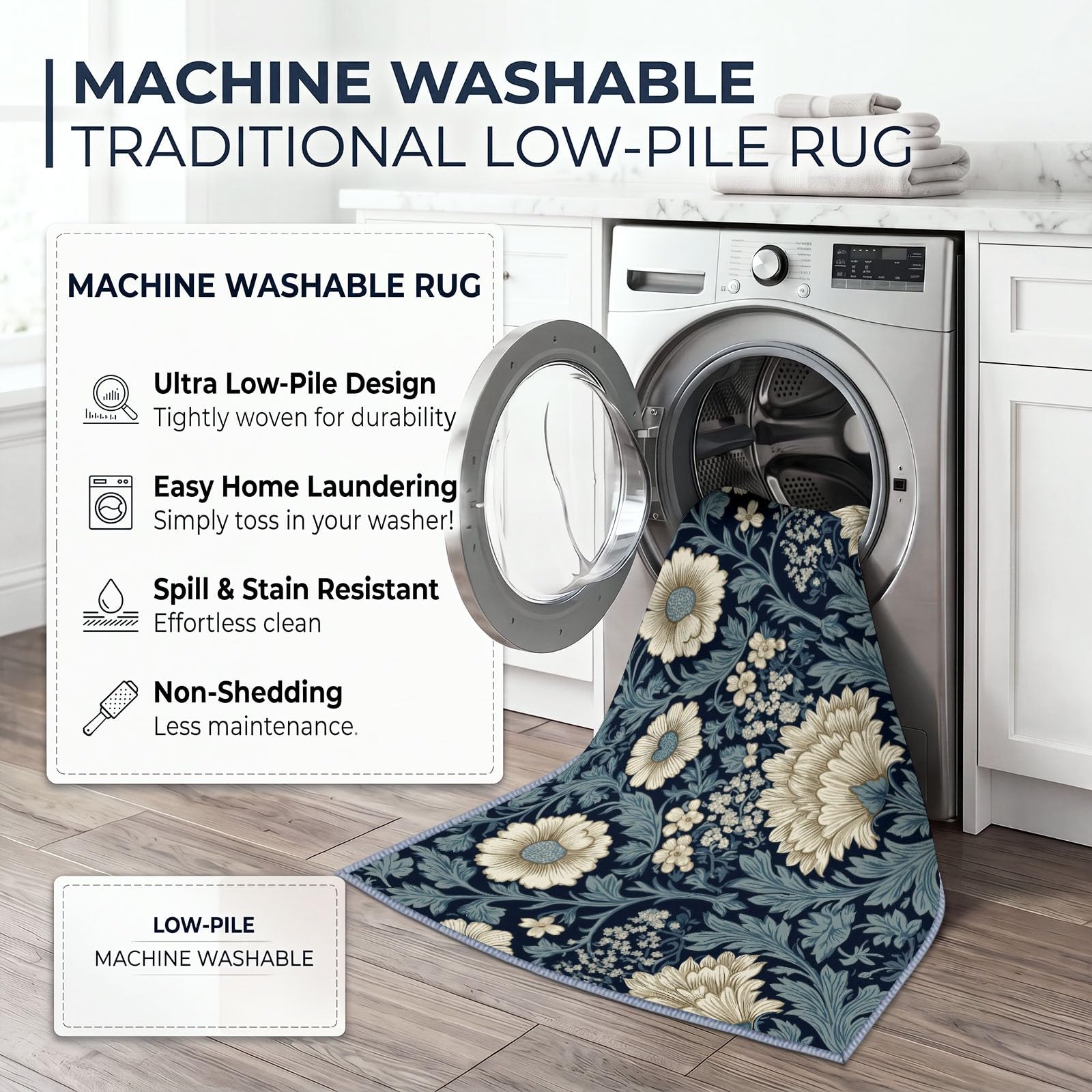 Générique Marguerite Feuille Tapis Salon 200x300 cm, Lavable en Machine | Interieur Poil Ra Antidérapant Tapis, Rustique Imprimé Bohème pour Chambre Manger Bureau Cuisine