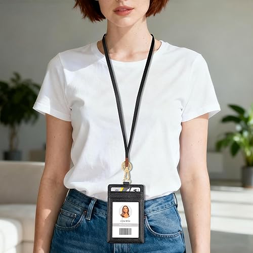 Miniatura 5 de Azrra Cordones para tarjetas de identificación, cordón con 1 soporte para identificación y 4 ranuras para tarjetas de crédito, soporte vertical