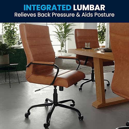 Miniatura 9 de Flash Furniture Whitney - Silla de escritorio giratoria de LeatherSoft con respaldo alto con asiento acolchado y reposabrazos, silla de oficina de