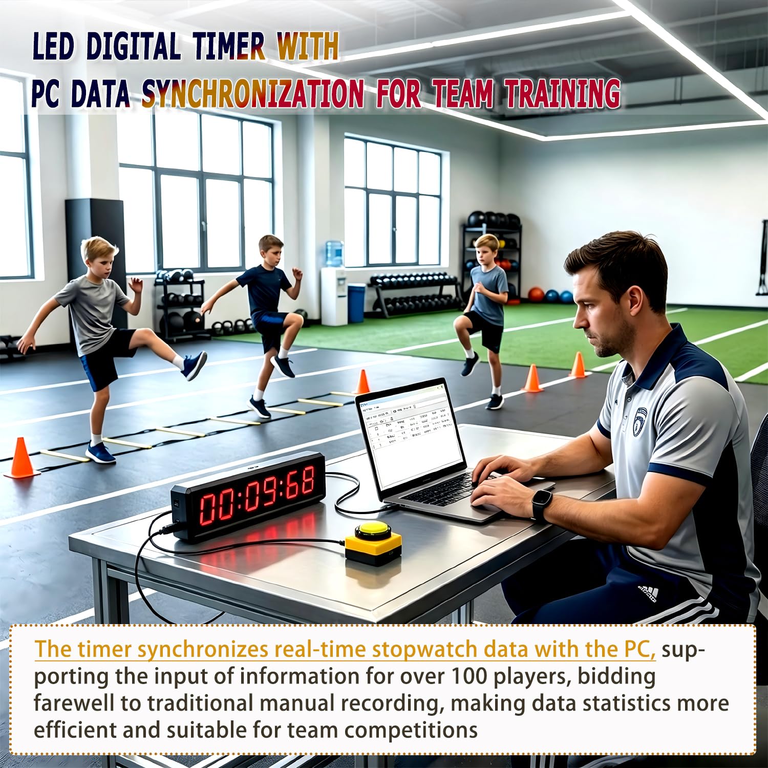 Temporizador de fitness, adecuado para ejercicio de gimnasio, escuela, ejercicio en casa, sala de levantamiento de pesas, gimnasio de boxeo, escalada en roca interior (modo de transmisión