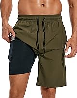 Difficort Men's Quick Dry Swim Trunks 9" Inseam Board Shorts with Compression Liner & Zipper Pocket