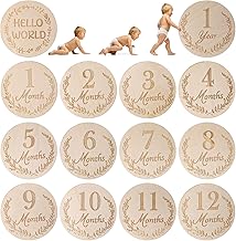 DBREAKS 14 Stück Meilensteinkarten Baby Holz, Baby Meilenstein Scheiben für Foto Requisiten, 12 Monatliche Babykarten, Babyparty, Geschenk für Schwangere, Babys und werdende Eltern(Arabische Ziffern)