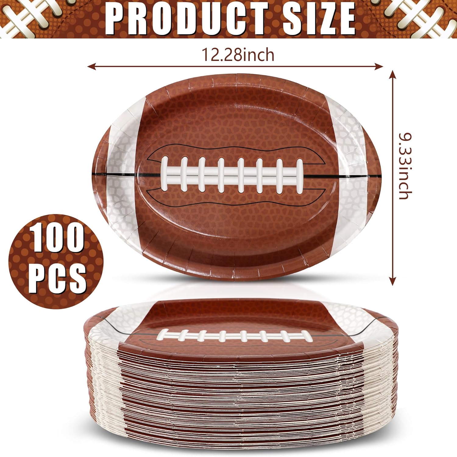 Sawowkuya 100Pcs Football Party Supplies Football Shaped Disposable Paper Dinner Plates Tableware for Sports Game Birthday Tailgate Party Decoration