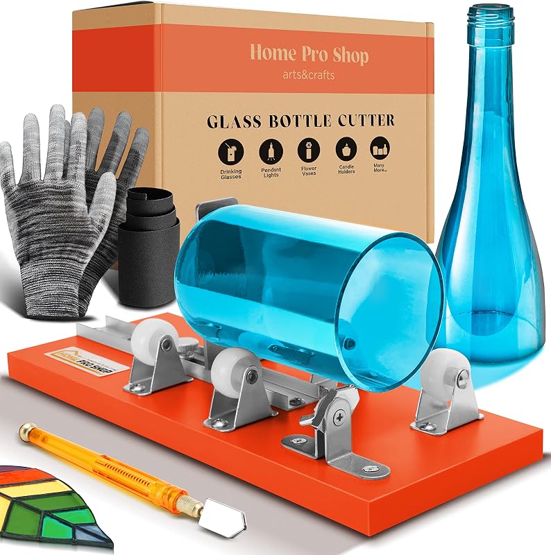 Home Pro Shop Premium Glass Bottle Cutter Kit-DIY Glass Cutter for Bottles | Beer & Wine Bottle Cutter Tool with Safety Gloves & Accessories (All in One)