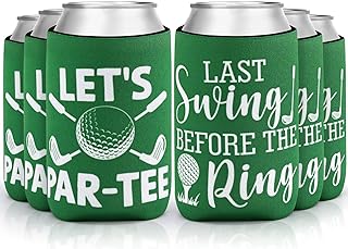 CiyvoLyeen Golf Beer Can Cooler, Bachelor Party Can Sleeves Neoprene Insulator Drink Glasses Cup Holders for Golfer Gifts Wedding Outdoor Activities Supplies Let’s Par-Tee 6PCS