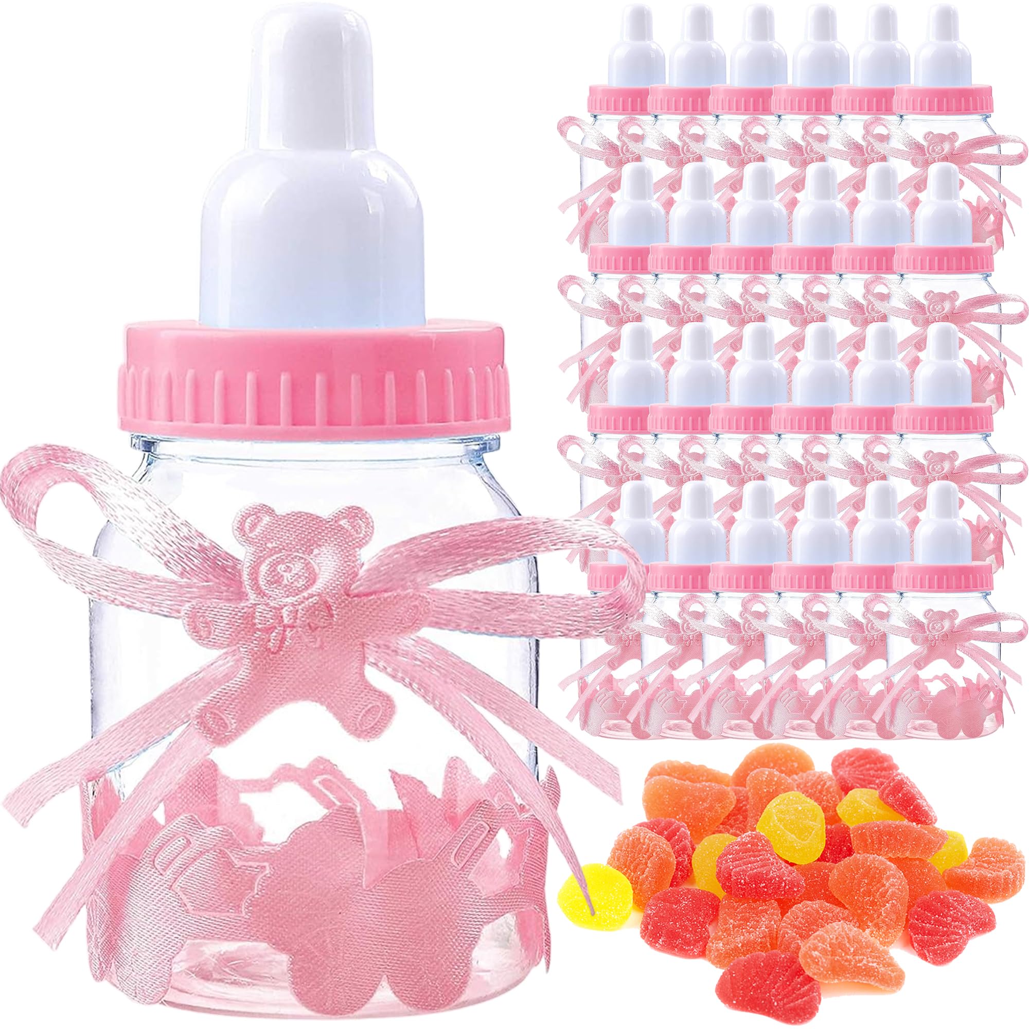 24 Pezzi Biberon Portaconfetti Vasetto Caramelle, Caramella Bomboniere Bottiglia, Favori di Nozze Forma di Bambino Bottiglina, Baby Shower Battesimo Bottigliette Regali Decorazione (rosa)