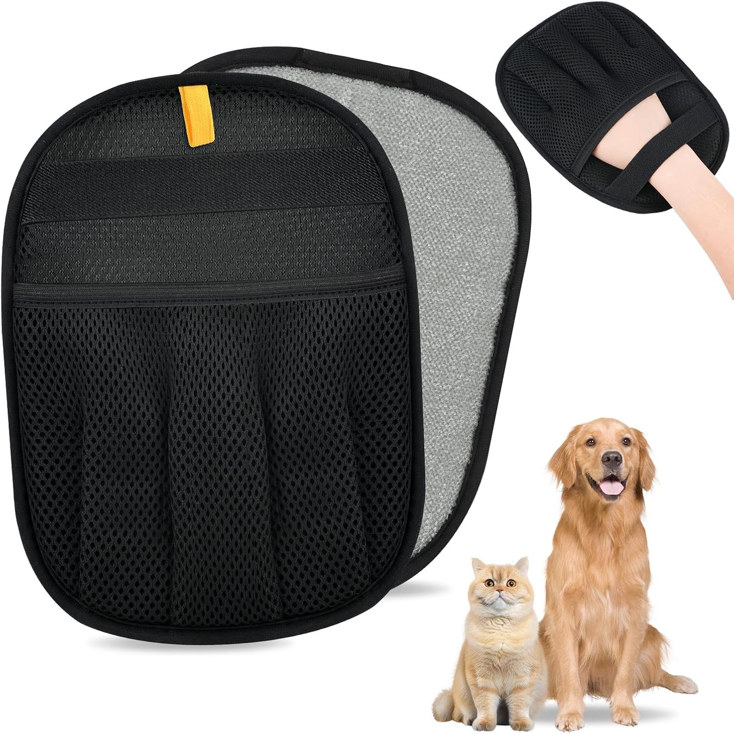 Pet Hair Removal Glove for Cats & Dogs, Upgrade 5-Finger Magic Brush Pet Hair Remover Tool, Electrostatic Reusable Grooming Mitt for Laundry, Couch, Carpet & Car Seat