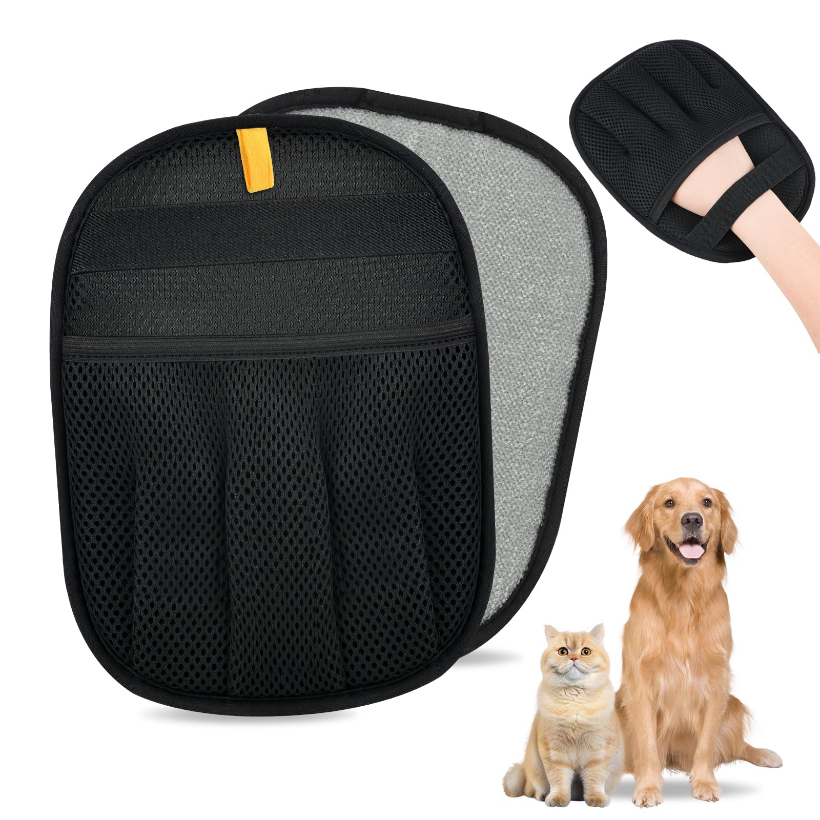 pet hair removal glove for cats & dogs, upgrade 5-finger magic brush pet hair remover tool, electrostatic reusable grooming mitt for laundry, couch, carpet & car seat