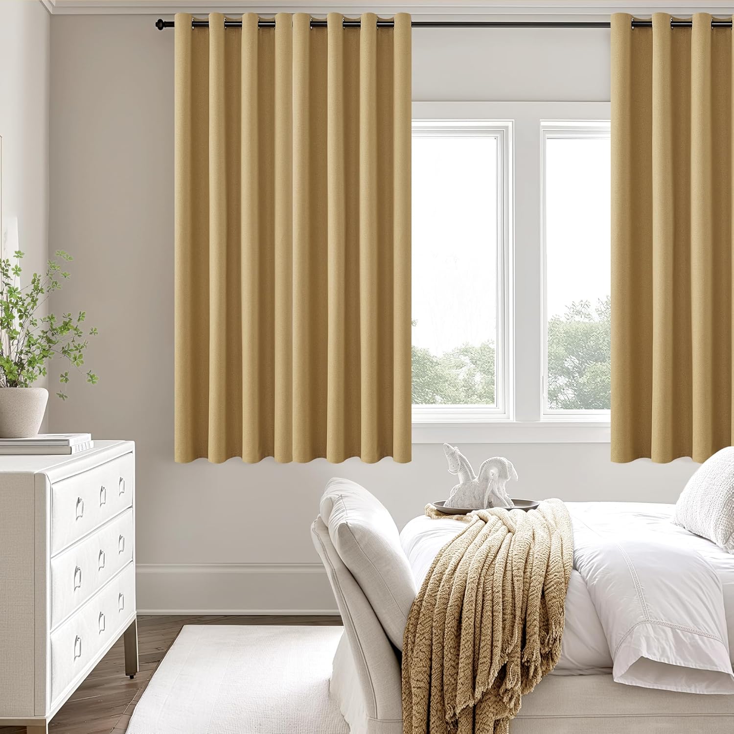 ChrisDowa 100% Blackout Mustard Yellow Solid Curtains 63 Inches Long 2 Panels for Bedroom Living Room,Farmhouse Room Darkening Thermal Insulated Soundproof Grommet Top Window Treatment Drapes,52x63