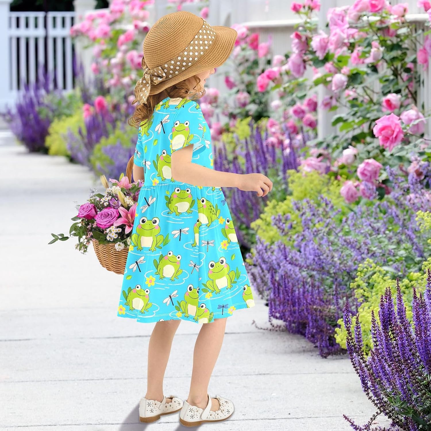 Girls Cute Duck Theme Summer Dresses Toddler Short Sleeve A-Line Dress Light Blue Duck 2T