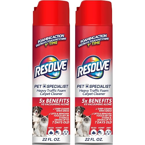 Resolve Pet Specialist Heavy Traffic Foam Carpet Cleaner, Pet Stain & Odor Remover, 22 oz Cans, 2 Pack