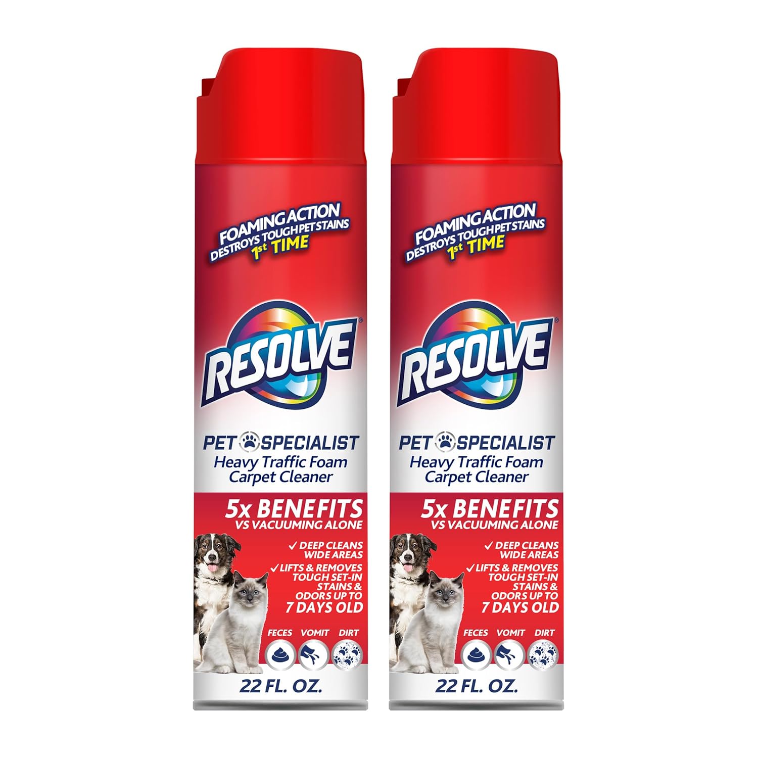 Resolve Pet Specialist Heavy Traffic Foam Carpet Cleaner Pet Stain Odor Remover 22 oz Cans 2 Pack