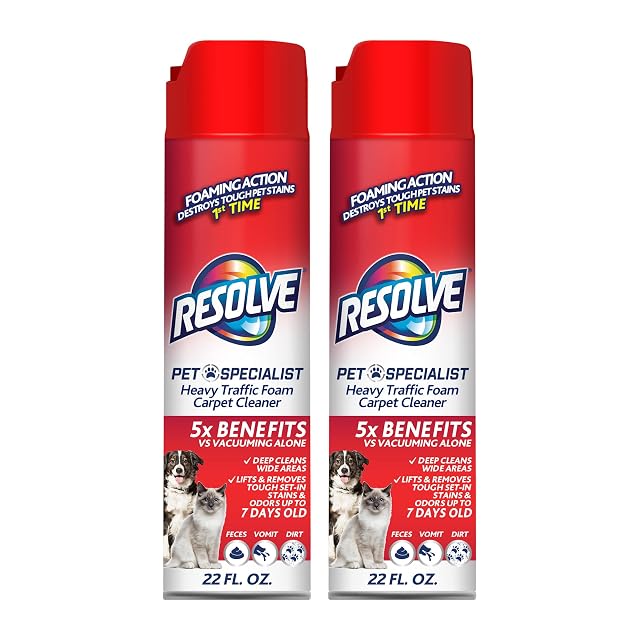 Resolve Pet Specialist Heavy Traffic Foam Carpet Cleaner Pet Stain Odor Remover 22 oz Cans 2 Pack