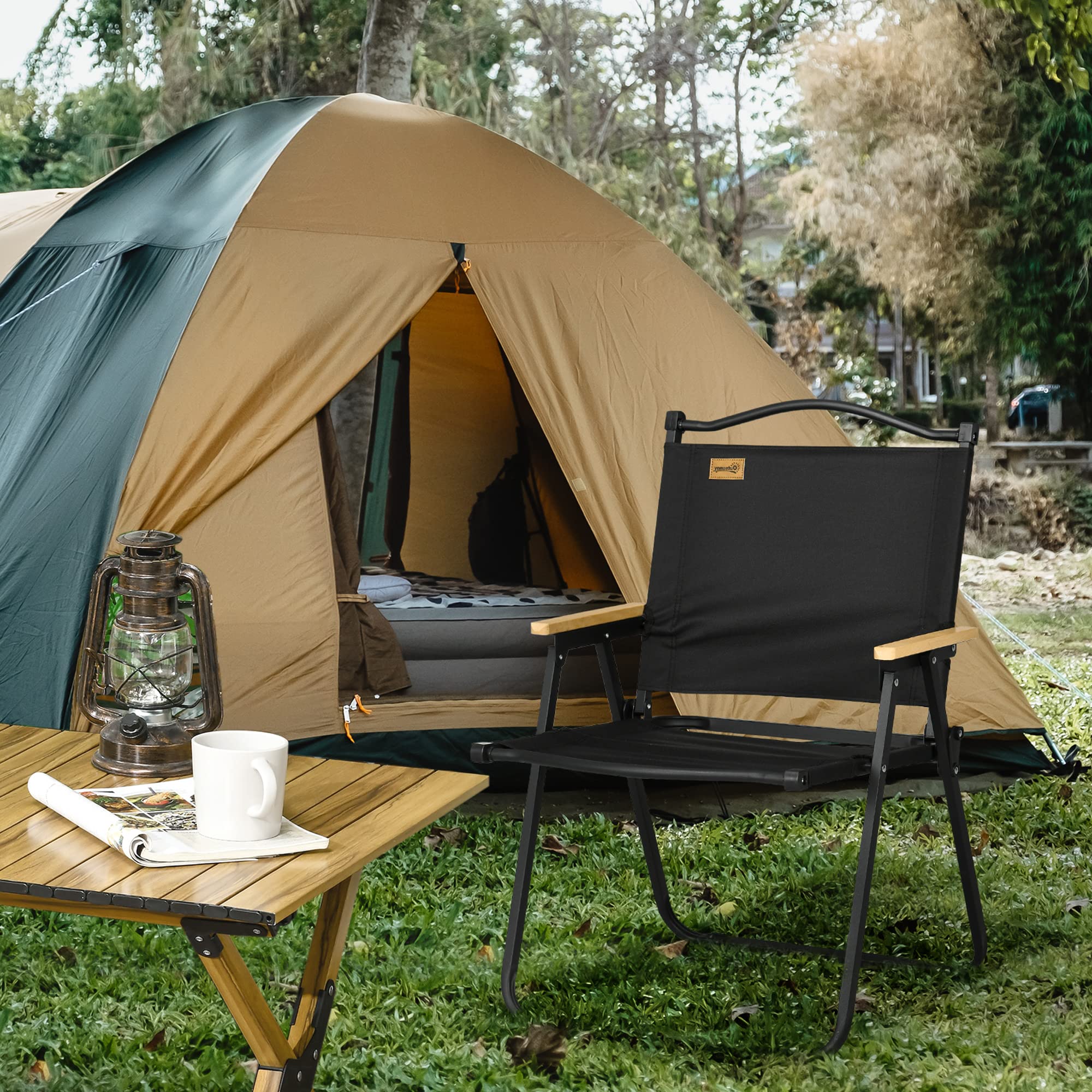 Outsunny Chaise de Camping Chaise de pêche Pliante avec accoudoirs - Tissu Oxford et Structure Acier - 54 x 59 x 78 cm - Noir