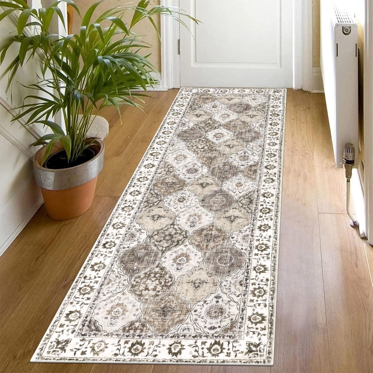 SHACOS Runner Rugs for Hallway 60 x 180 cm Non Slip Brown Hall Runner Rug Machine Washable Floor Carpet Runners Soft Distressed Vintage Runner Rug for Entrance Bedroom Laundry Room Kitchen, Brown