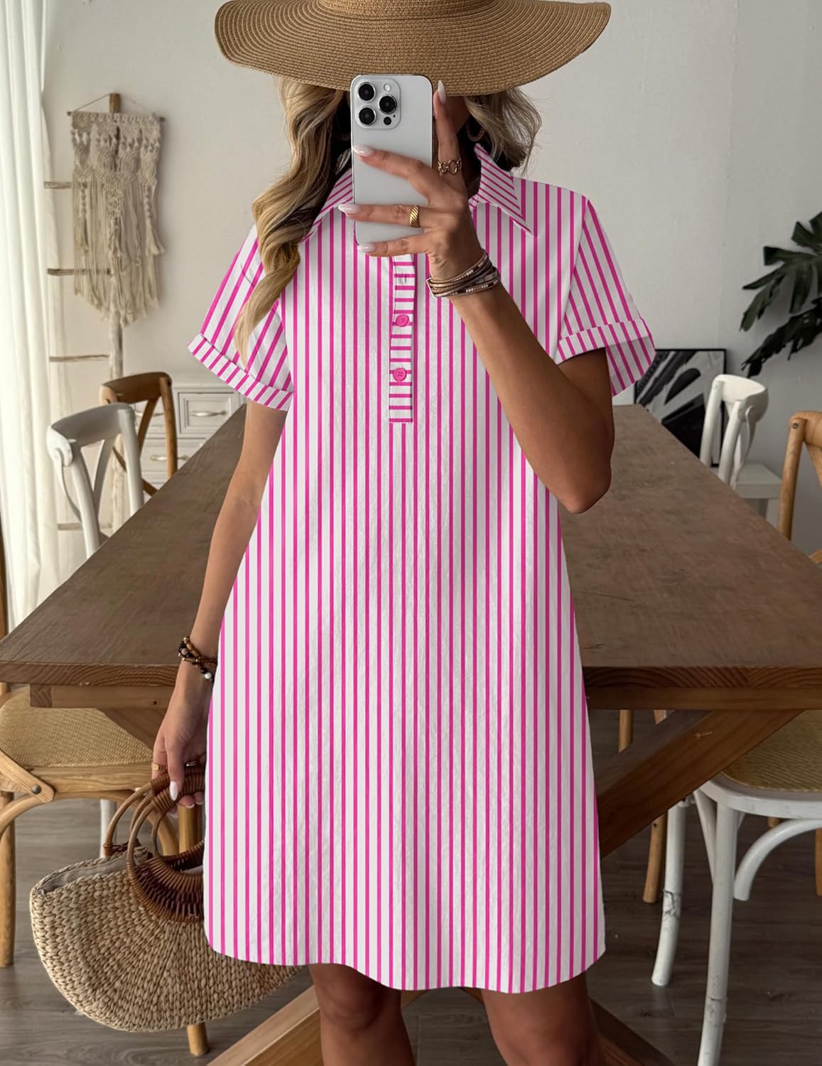 Zeagoo Womens Cotton Shirt Dress Summer Casual Short Sleeve Button Down Beach Cover Up Shirts with Pockets - Image 3