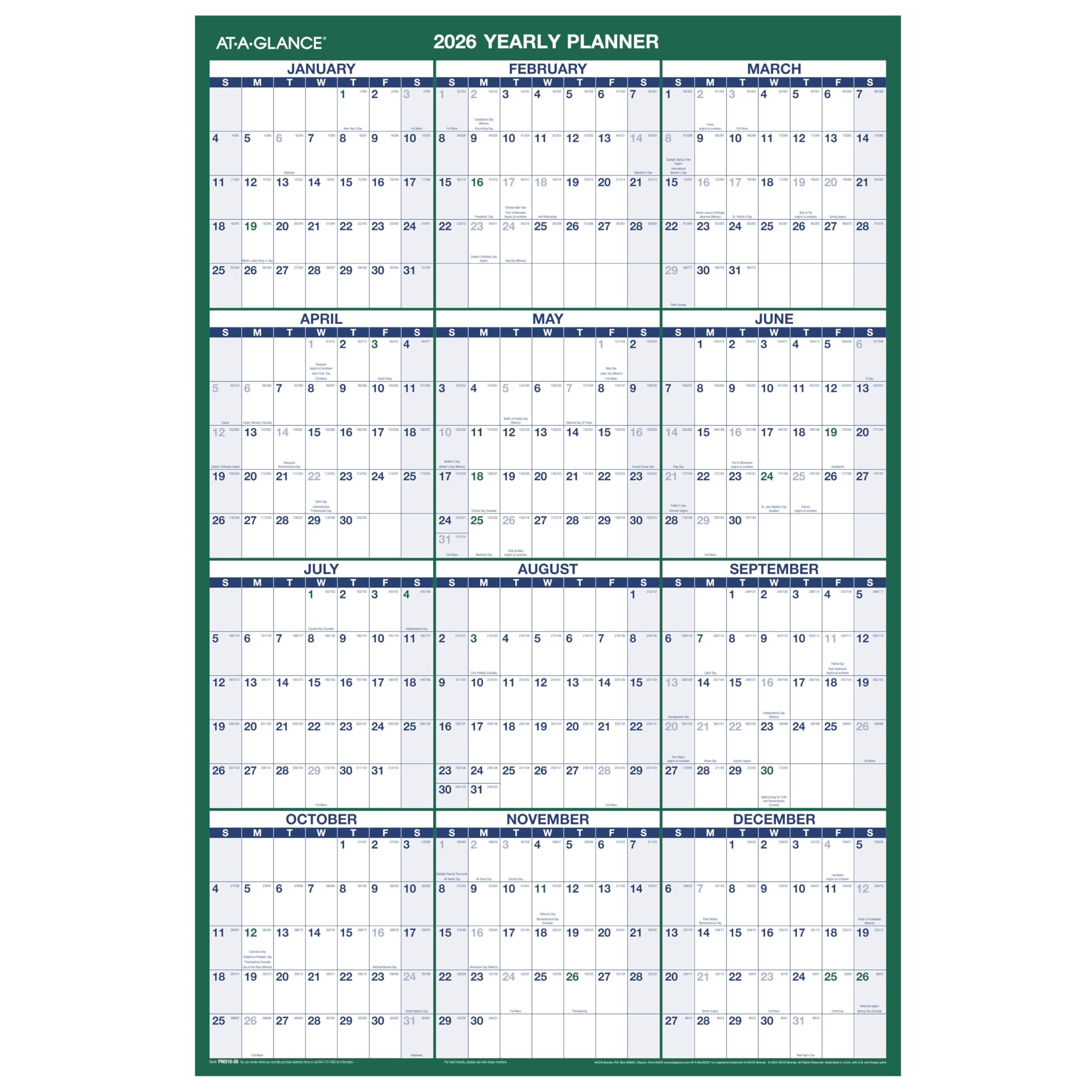 AT-A-GLANCE Calendario 2026 cancellabile, planner da parete cancellabile a secco, 61 x 91,4 cm, grande, verticale, reversibile (PM2102826)