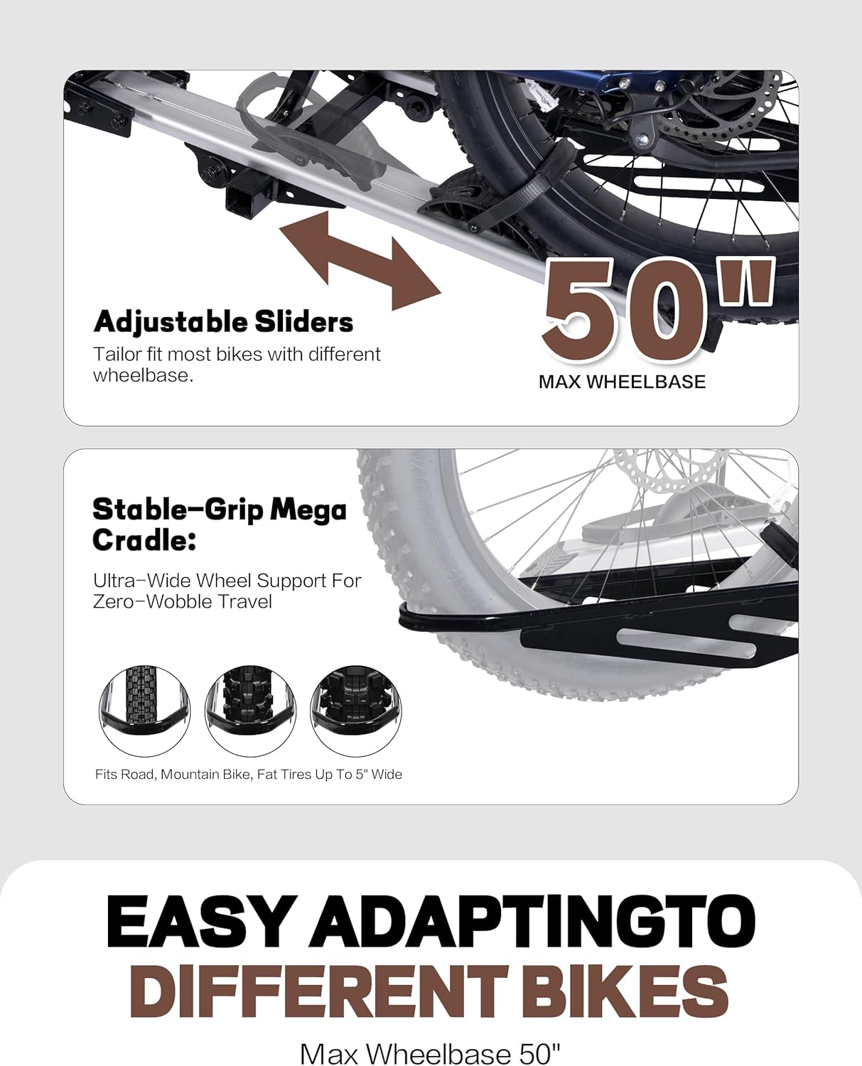 Close-up of adjustable sliders and stable-grip mega cradle