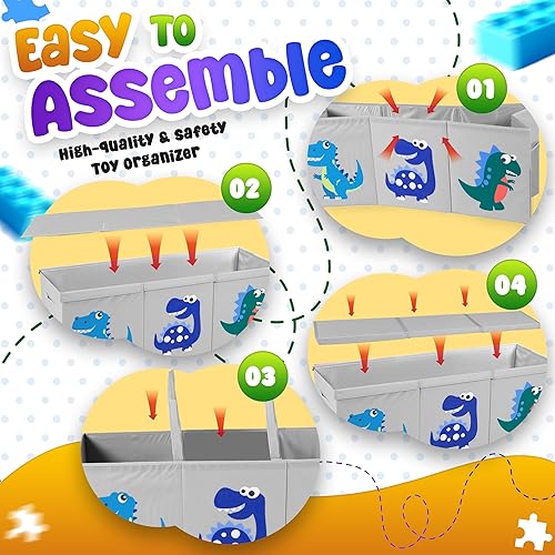 Miniatura 4 de Organizador de almacenamiento de juguetes extra grande para niños, caja de juguetes plegable de 40 x 13 x 16 pulgadas con 3 tapas, divisores y