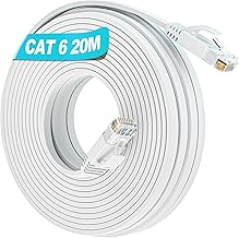 Soibke Cable Ethernet 20m Cat 6, Cable RJ45 20m Blanc Plat Blanc Cable Réseau Haut Débit Gigabit, Câble LAN 1000Mbps Cable Internet Long Ethernet pour Routeur Modem