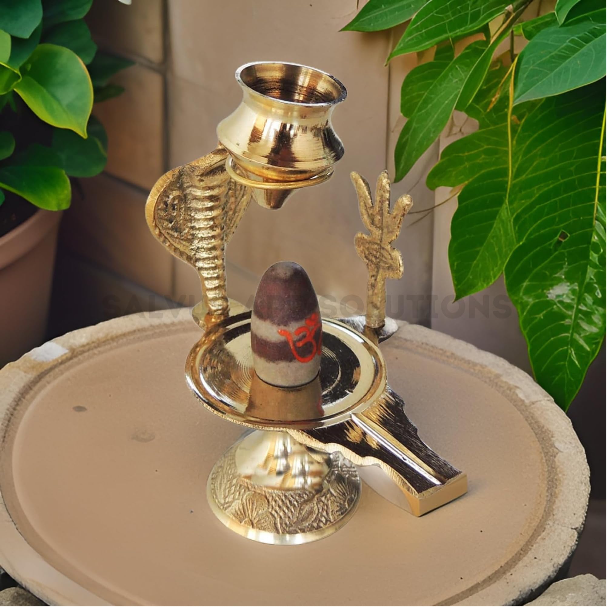 Salvus APP SOLUTIONS Narmadeshwar Shiva Ling with Trishul Brass Temple Shivling 3.8 Inch