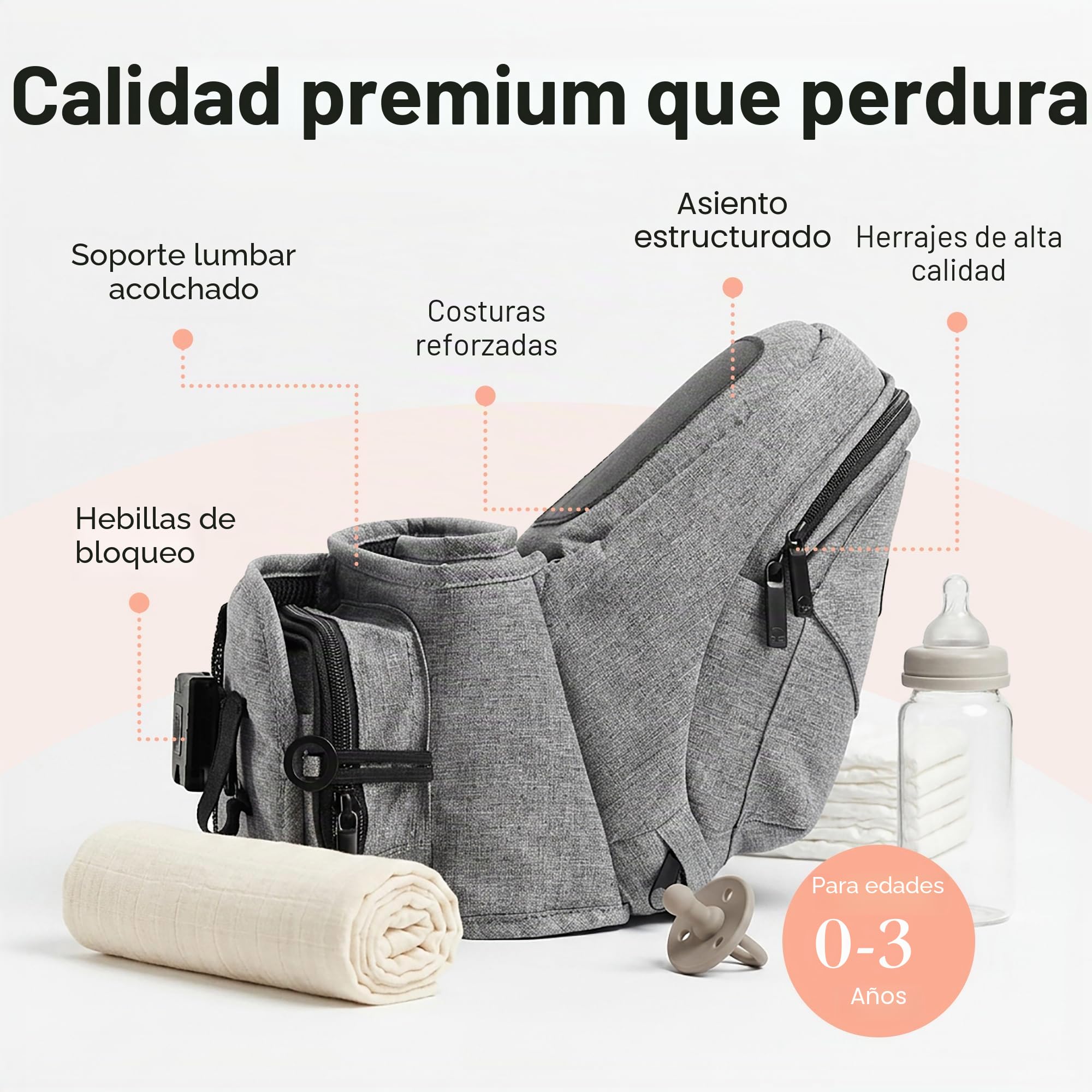 Tushbaby - Mochila Portabebés Ergonómica 0-36 Meses - Cinturón Portabebés Ligera, Con 5 Grandes Bolsillos - Recomendada Por Pediatras - Con asiento con Espuma de Memoria y Certificado De Seguridad