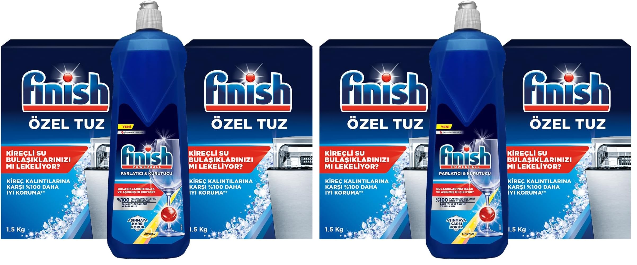 Finish Bulaşık Makinesi Parlatıcı & Kurtucu, Limon, 800ml + Tuz, 2x1500gr (2 paketi)