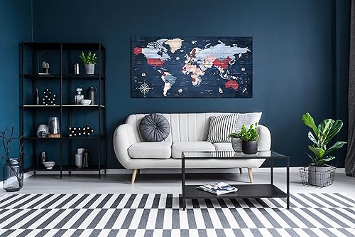 Miniatura 8 de ZHAOSHOP Mapas del mundo para pared, decoración de pared azul para sala de estar, lienzo de mapa del mundo, arte de pared listo para colgar, tamaño