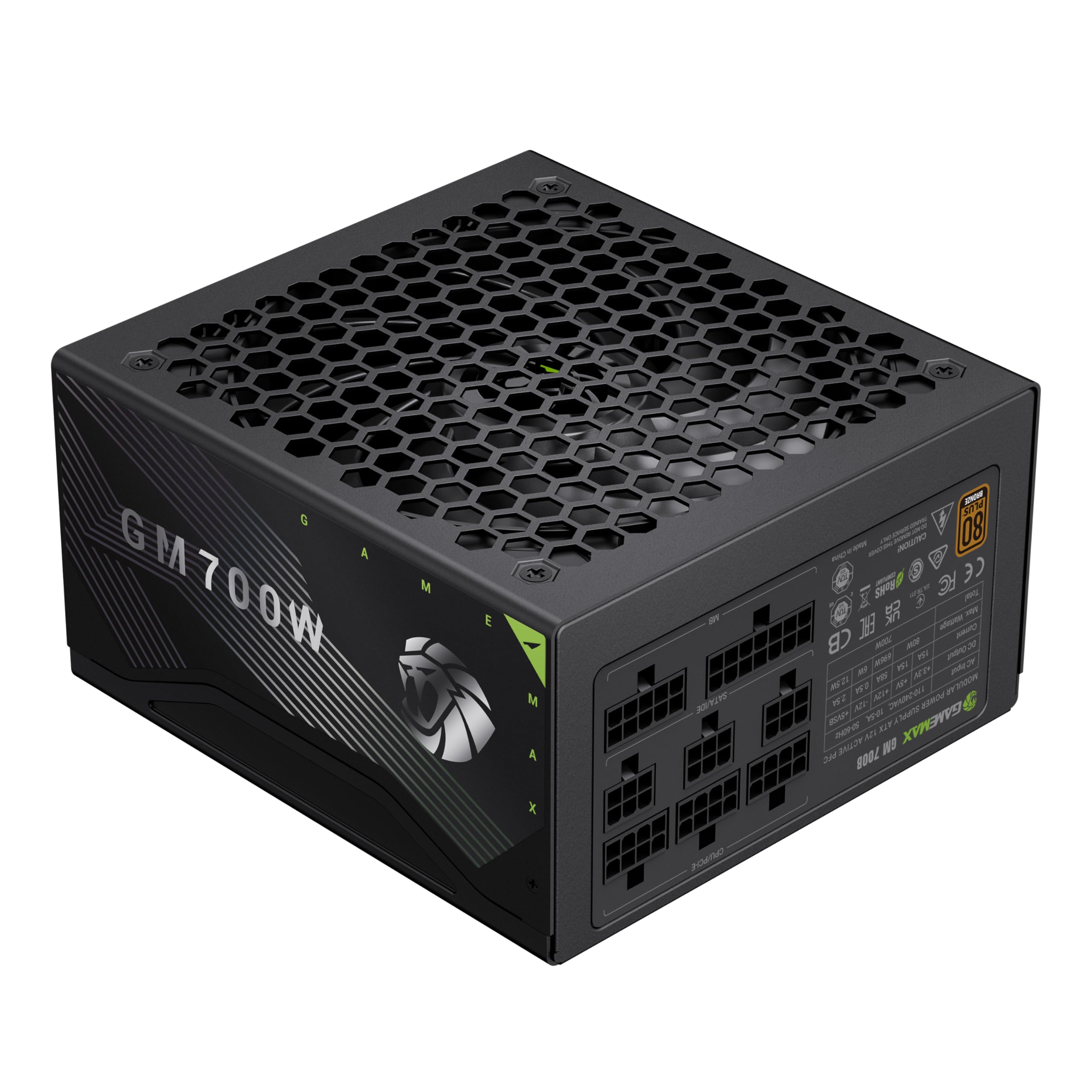 GAMEMAX GM 700B Netzteil PC 700 W, Vollmodular, 80 Plus Bronze, Active PFC & DC-to-DC, ATX Single 12V Rail, 140 mm Lüfter, Hochwertige Kondensatoren, 7 Schutzfunktionen, 5 Jahre Garantie, Schwarz