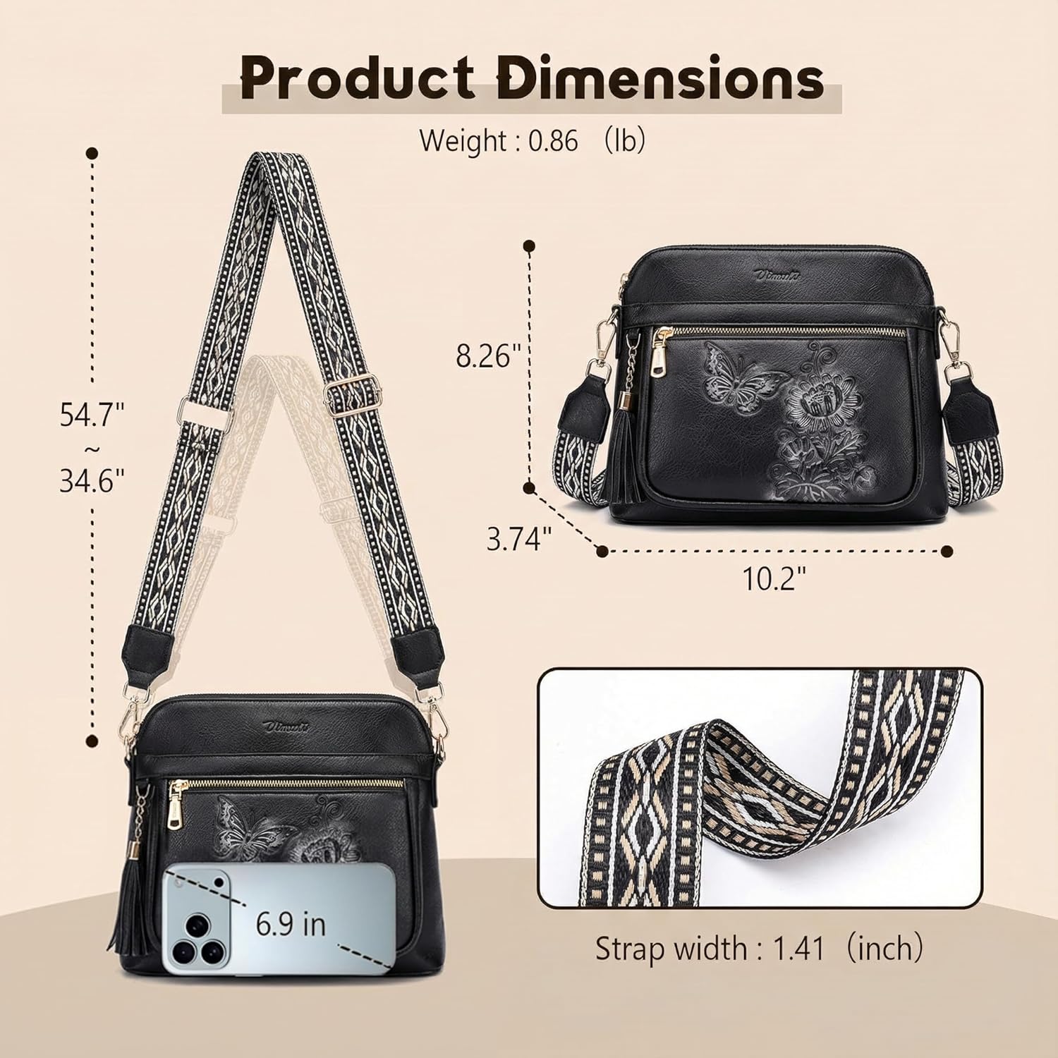 Crossbody Purses for Women Trendy,Vegan Leather Crossbody Bag Multi-Pocket Travel Shoulder Handbag with Tassel | Embossed Design, Adjustable Strap, Lightweight Purse, Medium, Soft Leather - Image 3