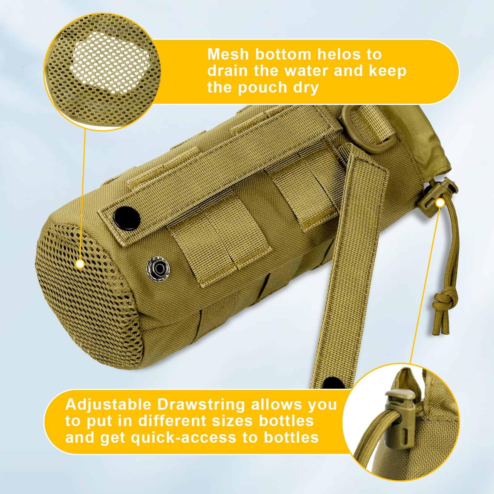 Hossom 2Pcs Táctical Soporte, Portador de Botella de Agua al Aire Libre, Estilo Militar 1000D Nylon Molle Sistema para Correr, Senderismo, Ciclismo, Camping