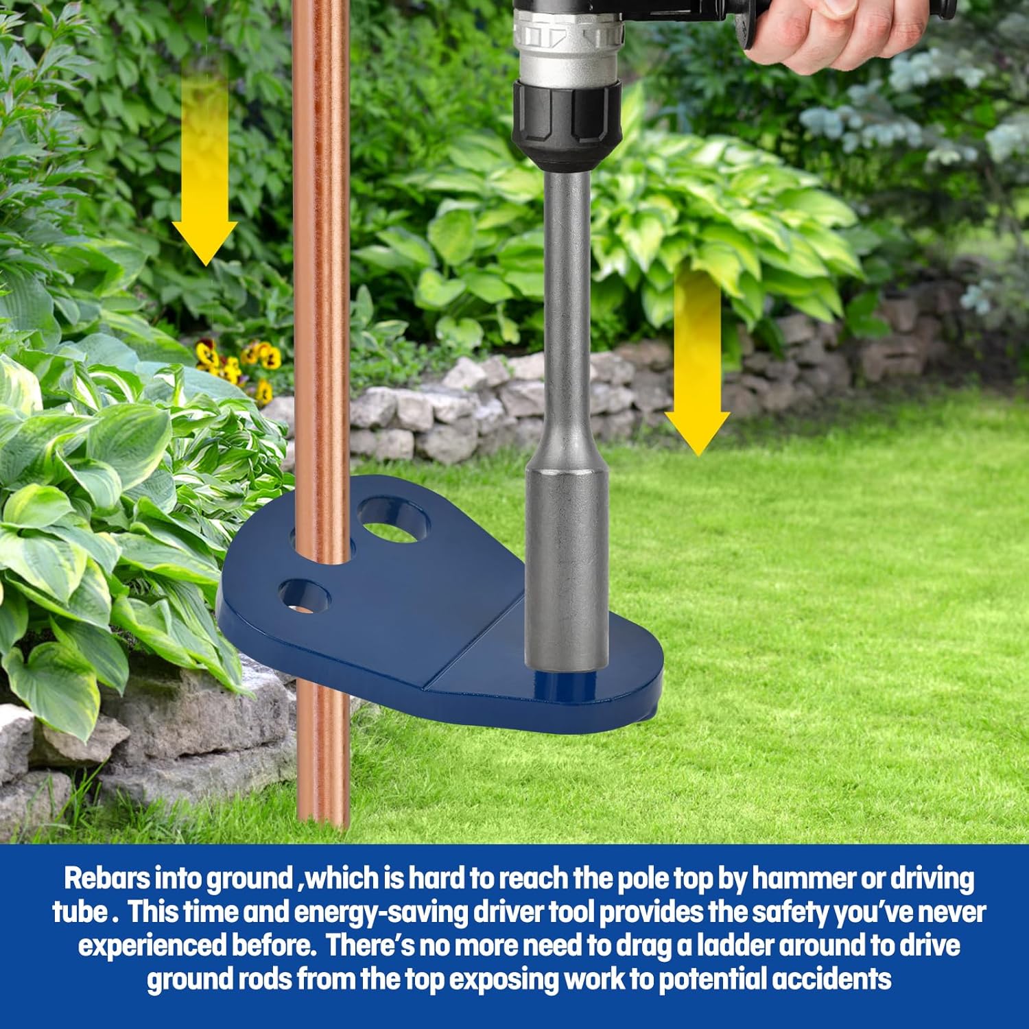 Ground Rod Driver For 1/2” 5/8” 3/4” Ground Rods and Rebar,Use with Tube Drill (Driver Tool)