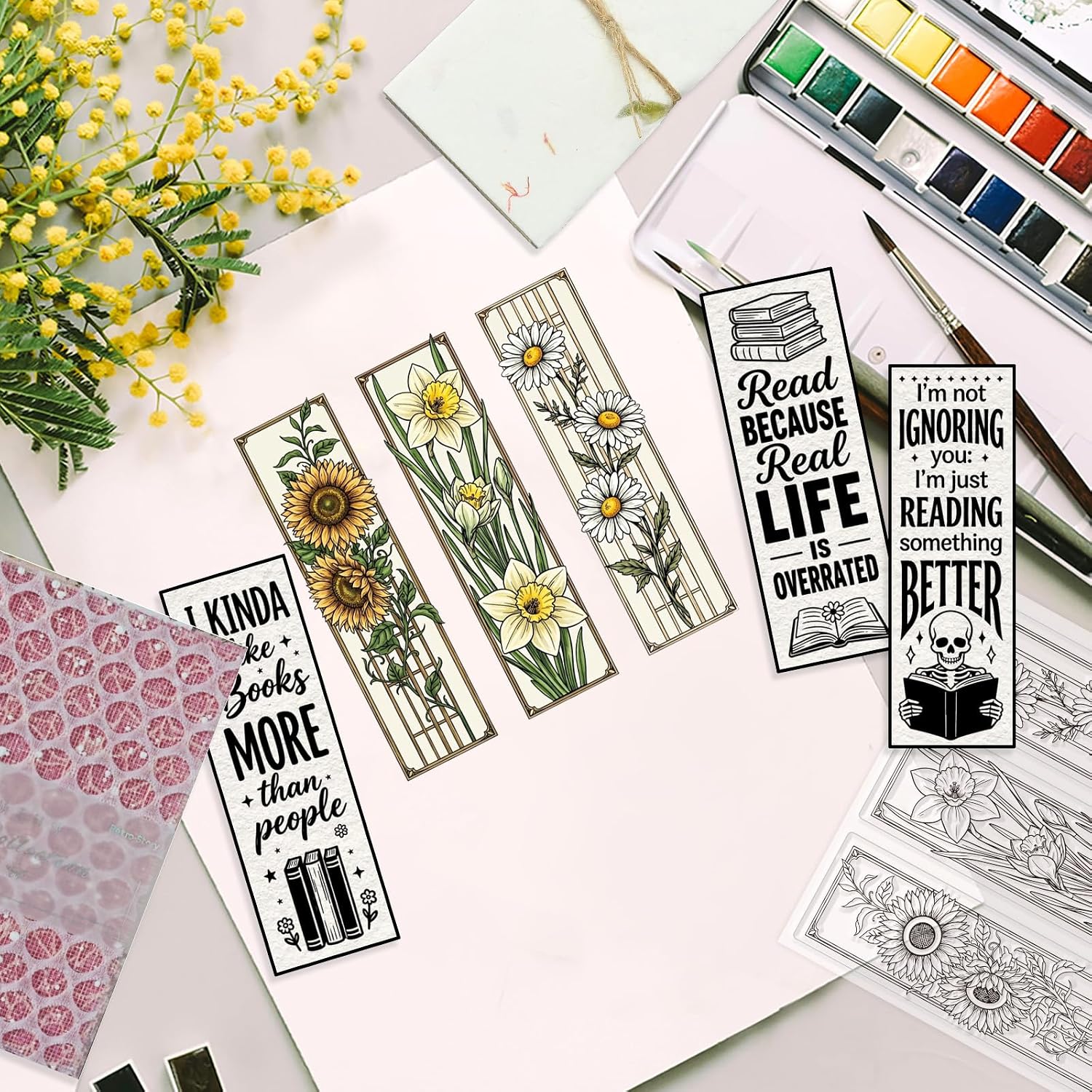 GLOBLELAND 54 Pcs Bookmark Clear Stamps Set for Card Making