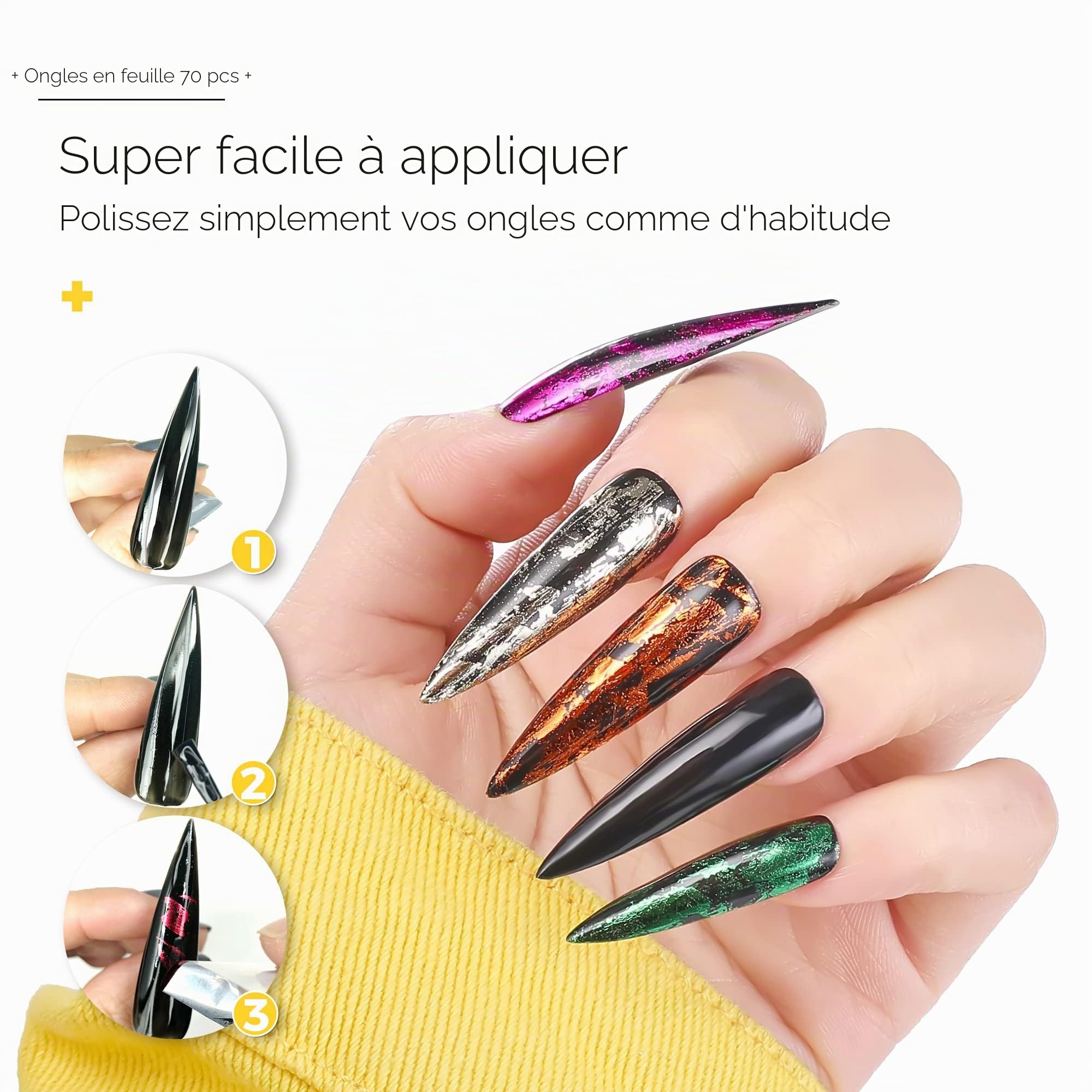 BURANO Nail Art Foil Glue Gel, 15ML 2 Bouteilles avec 70PCS Feuille Autocollants Set Nail Foil Colle pour Ongles, Designer Nail Foils Nail Art Foil Transfer Gel