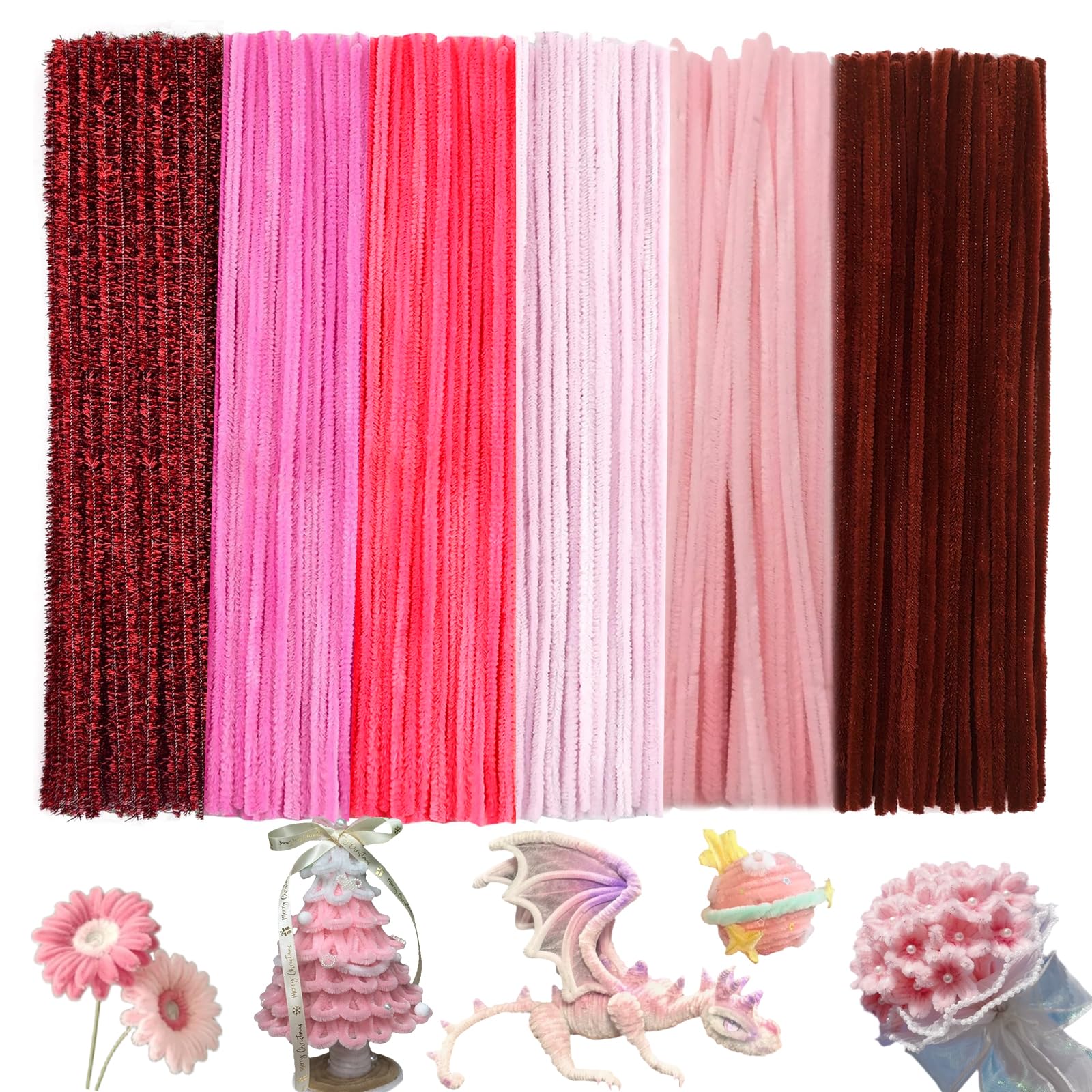 Pack of 300 Colourful Pipe Cleaners for Crafts 6 Different Green Pipe Cleaners Bending Plush Craft Wire 30 cm Chenille Wire Pipe Cleaner for Creative DIY Projects and Craft Decoration
