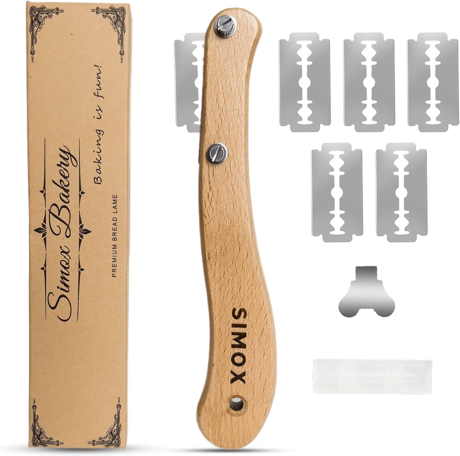 Premium Bread Lame, Bread Scorer Blade with Crafted Wooden Handle & 5 Blades, Bread Scoring Tool
