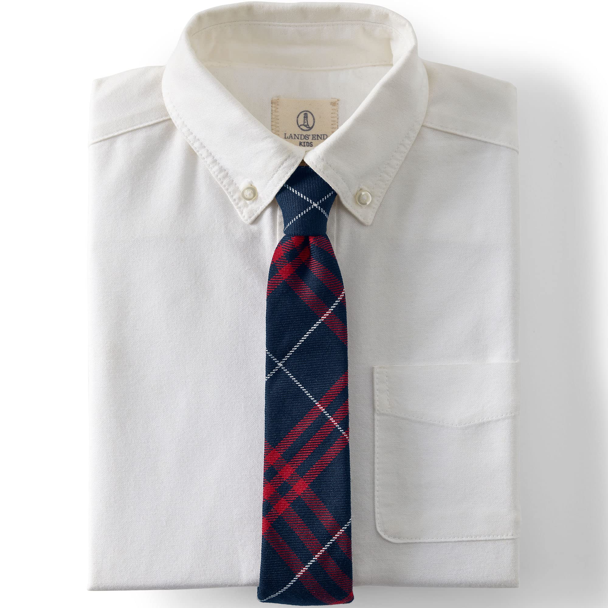 Lands' End Uniform To Be Tied Plaid Tie Classic Navy Large Plaid One Size