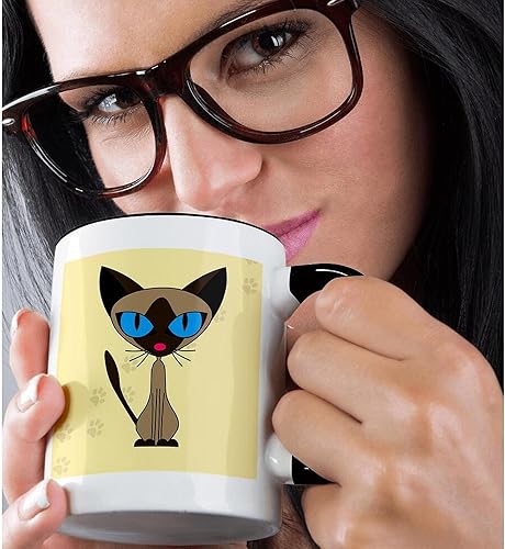 Miniatura 2 de 3dRose mug_6168_4 - Taza negra de dos tonos con diseño de huellas de gato siamés, 11 onzas, multicolor