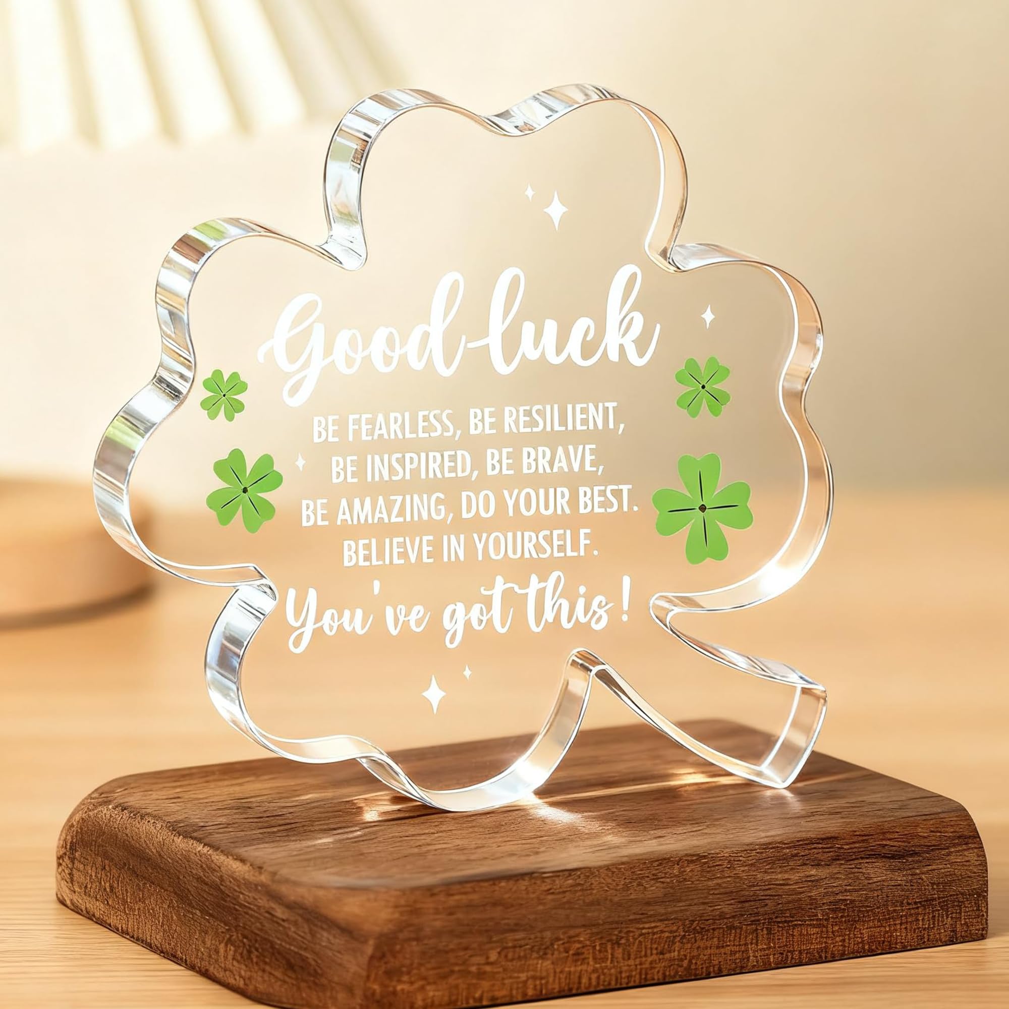 Minwegi Transparent Good Luck Clover Plaque - Leaving Gifts For Colleagues, Farewell Presents For Coworkers (11X12cm)