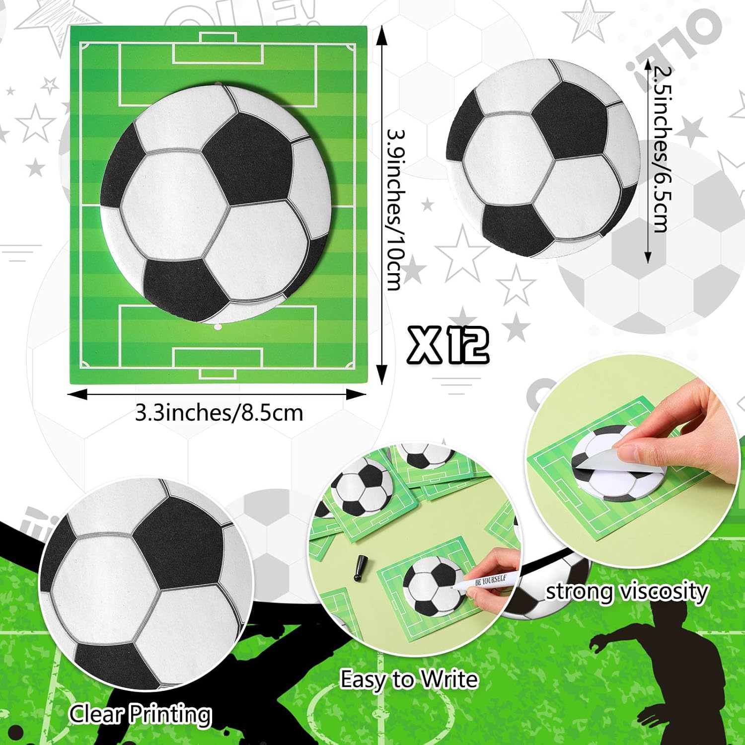 36 Pcs Soccer Party Favors Set Funny Sport Inspirational Team Gifts Set 12 Ballpoint Pens 12 Adjustable Bracelets 12 Sticky Notes for Sports Supplies Birthday Party Gifts Supplies Decors