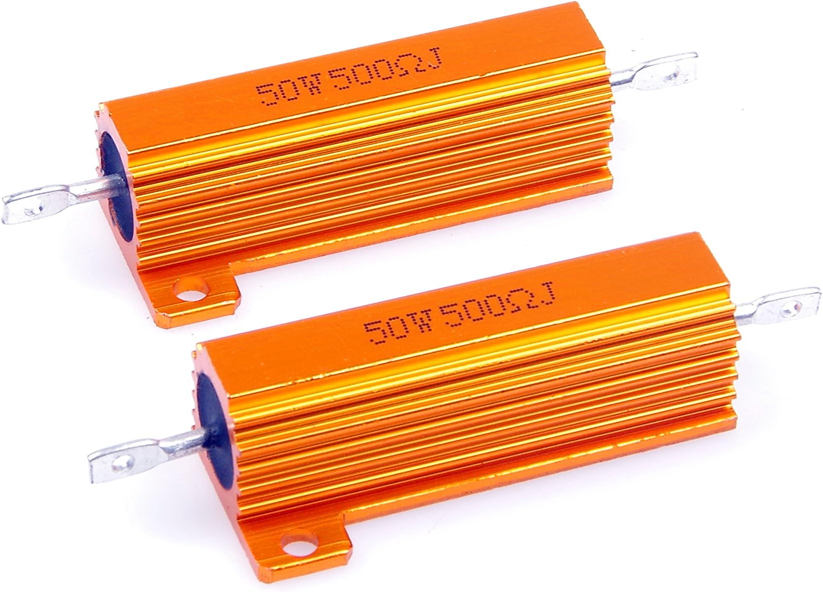 50 Watt 500 Ohm 5% Wirewound Resistor Electronic Aluminium Shell Resistors Gold (Pack of 2)