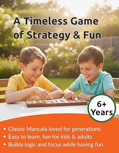 Miniatura 4 de Juego de mesa Mancala de madera - Juego clásico de estrategia de piedra africana con piedras de vidrio de colores - Juego de viaje plegable y juego