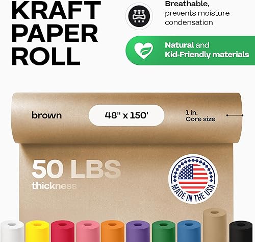 Vista 250 de Rollo de papel kraft marrón de 24 x 2160 pulgadas (180 pies), paquete de 4 – Papel de embalaje marrón hecho en Estados Unidos de 30 libras de grosor