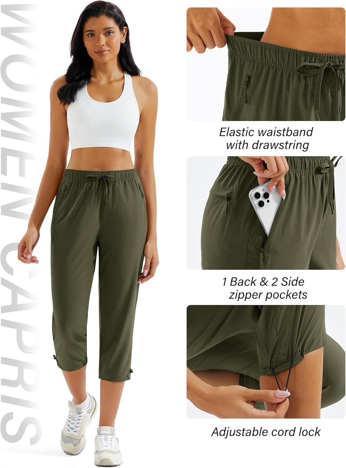 MAGCOMSEN Women's Hiking Capris Pants UPF 50+ Lightweight Quick Dry Workout Travel Summer Casual Pants Zipper Pockets - Image 4